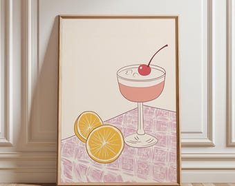 Pink Cocktail Art Print: Retro Bar Cart Decor (Digital Download)