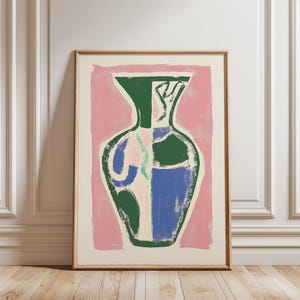 Decoración de pared contemporánea, arte abstracto colorido, jarrón estampado, impresión verde, azul y blanco, arte abstracto para sala de estar, descarga digital