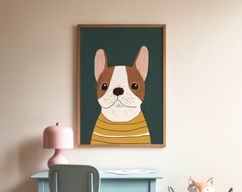 Cute Dog Wall Art Print, Kids Room Decor, Nursery Animal Art, Dog Lover Gift, Puppy Nursery Wall Art, Boys & Girls Room, Digital Download