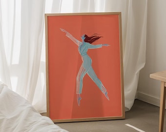Dancing Woman Art Print: Red Abstract, Minimalist Home Decor (Digital Download)