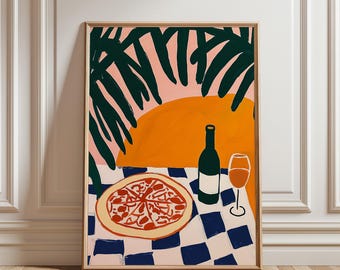 Włoska sztuka kuchenna: Plakat z pizzą i winem (do pobrania w wersji cyfrowej)