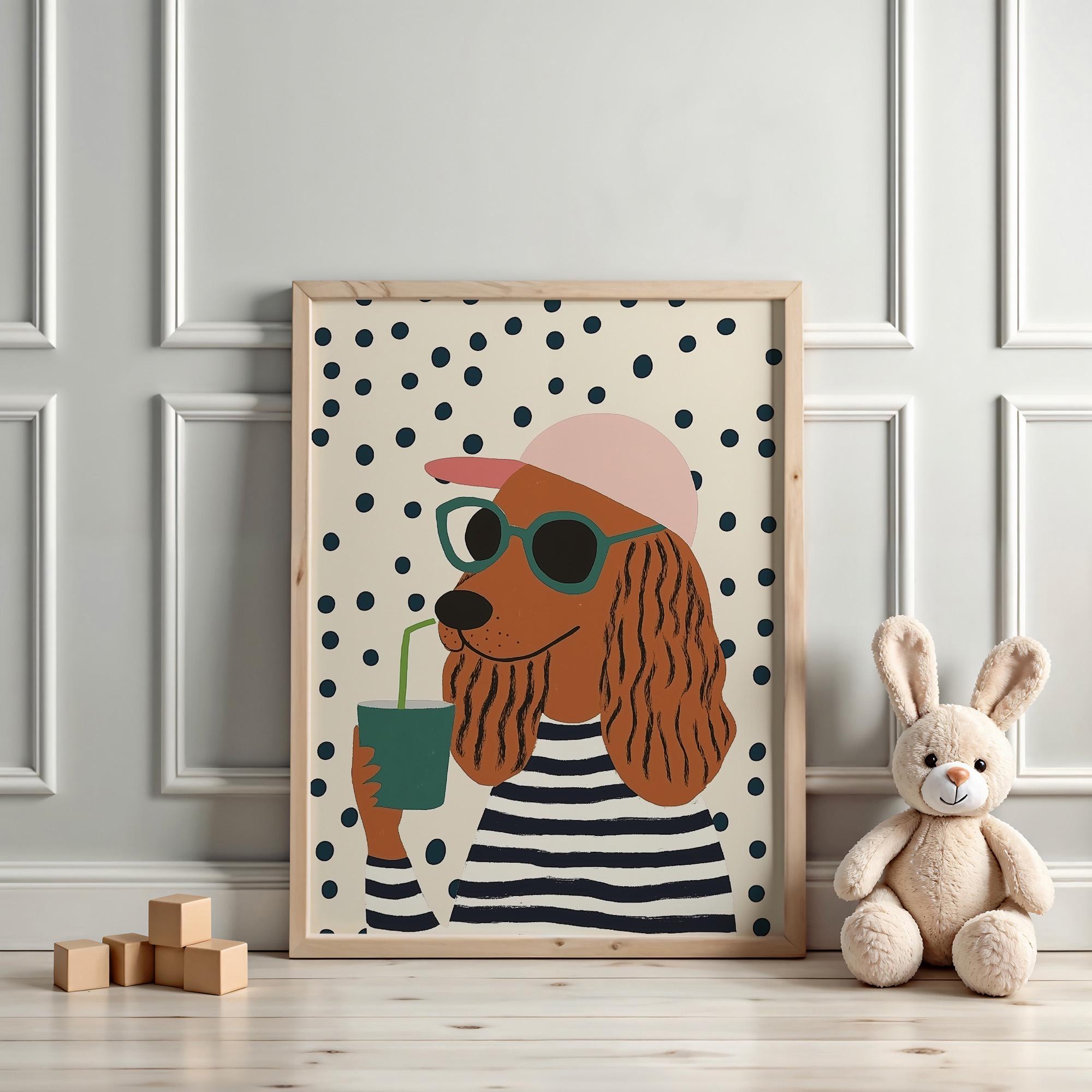 Dog With Drink Poster, Funny Illustration, Dog Art, Maximalist