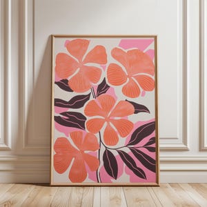 Cute Floral Abstract Flowers, Poster Digital Download, Wall Print, Red And Pink, Abstract Flower, Large Printable Art, Digital Download
