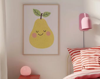 Niedliche Birne Kinderzimmer Kunst, Birne Druck, Birne Illustration, Baby Mädchen Obst Druck, Geschenk, Kinderzimmer, Kinder Spielzimmer Kunst, digitaler Download