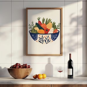 Vegetables Bowl Art Print: Colorful Kitchen Food Decor (Digital Download)