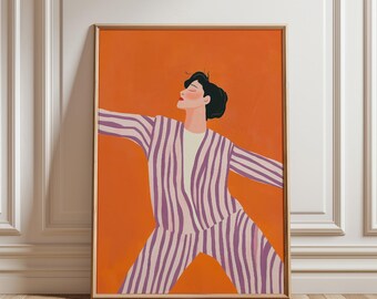 現代アート StripeBady ストライプデッサン画　おしゃれ絵画 一点物 現代的なストライプの壁アート、抽象的な女性の装飾、カラフルなアート
