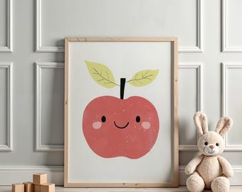 Cute Apple Nursery Art, Apple Print, Apple Illustration, Baby Fruit Print, Home Gift, Kids Room, Children Playroom Art, Digital Download