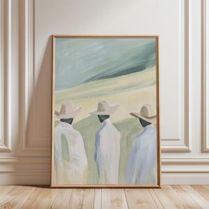 Cowboys Wall Art, Western Oil Painting Print, Desert Landscape, Livingroom Decor, Cowboy hats, Oil Painting Artwork, Digital Download