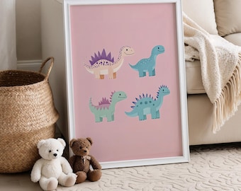 Cute Dino Print Kids Room, Dinosaur Wall Decor For Boys And Girls, Dinosaur Room Decor, Dino Nursery Print; Digital Instant Download
