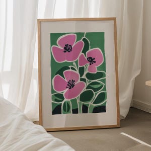 Boho Abstrakte Blumen Botanische Vintage Kunstdruck, Rosa Lila Blumenmarkt Poster, Vintage Blumenwandkunst, Sofort Download druckbare Kunst