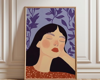 Floral Woman Art Print: Mid-Century Modern Wall Decor (Digital Download)