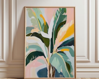 Pink Botanical Print: Summer Plant Leaves Artwork (Digital Download)