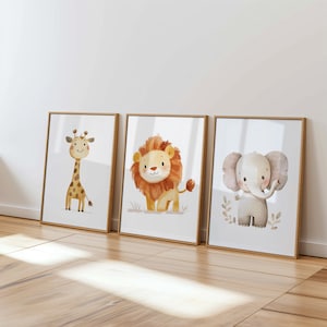 Set of 3, Safari Nursery Wall Prints, Boho Nursery Prints, Jungle Animals, Cute Nursery Art, Animal Nursery Decor, Digital Download