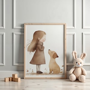 Décoration de chambre d'enfant Golden Retriever, impression d'art fille et chien, impression de chien, chambre d'enfant animaux, fille de décoration pour bambin, impression chambre de bébé chiot, téléchargement numérique
