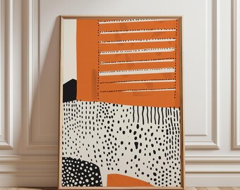 Orange Dotted Abstract Art Print: Mid-Century Modern Wall Decor (Digital Download)