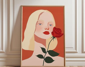 Abstract Woman with Rose Print: Mid-Century Modern Wall Art (Digital Download)