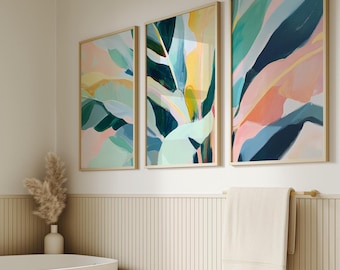 Conjunto de 3: Impressões de arte de parede com folhas tropicais (download digital)