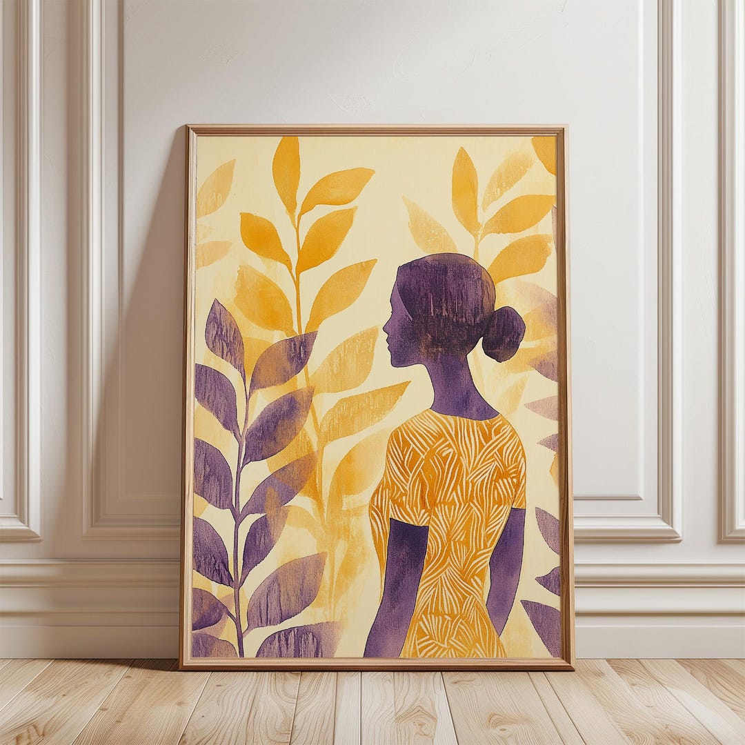 Yellow Floral Woman Art Print: Abstract People Wall Decor (digital ...