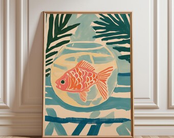 Gold Fish Print, Cute Girly Wall Art, Preppy Horizontal Digital Print, Pink Aesthetic, Trendy Wall Art College Apartment Aesthetic Dorm Room