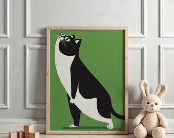 Curious Cat Art Print: Whimsical Kids Room Decor (Digital Download)