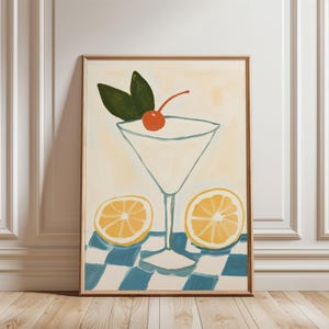 Summer Cocktail Print, Lemon Preppy Bar Cart Art Print, Retro Bar Cart Decor, Drink Painting, Printable Art, Palm Trees, Digital Prints