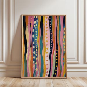 Multicolor Watercolor Art Print, Modern Colorful Contemporary Abstract Painting, Statement Living Room Wall Decor, Dots And Stripes