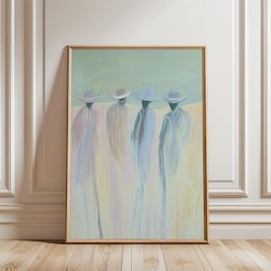 Abstract Cowboy Wall Art, Light Oil Painting Print, Desert Landscape, Livingroom Decor, Cowboy hats, Oil Painting Artwork, Digital Download