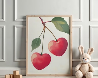 Heart Cherry Nursery Print: Scandinavian Kids Room Art (Digital Download)