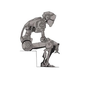Sad and Tired Robot. Embroidery Machine File. One Size