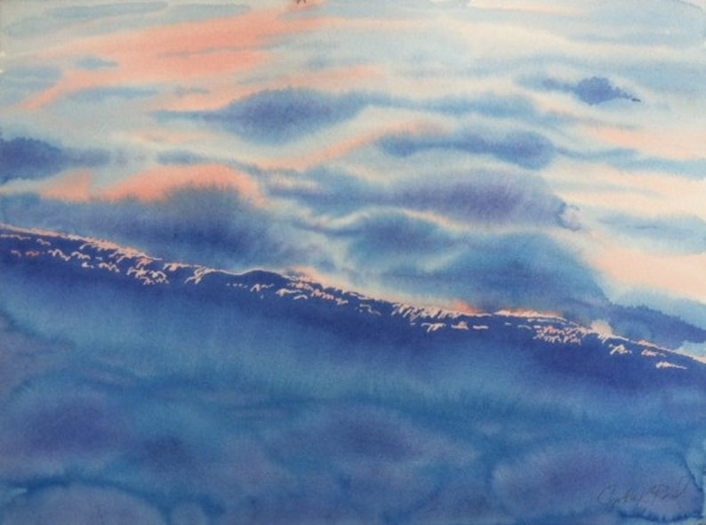 Original Watercolor Painting Ocean Dawn Sunrise on the Water image 1