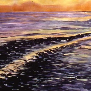 Original Aquarell, Golf Sonnenuntergang, 22 x 32