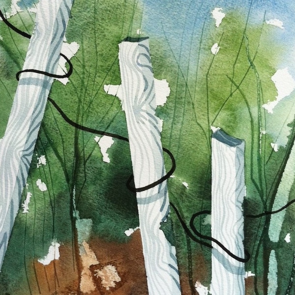 Original watercolor, landscape, "Fanciful Fence"