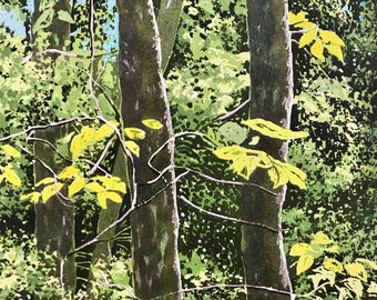 iTwin Trees, Original Watercolor, Into the woods