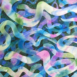 Original Watercolor Painting, &quot;Snake Farm 3&quot; cool colors