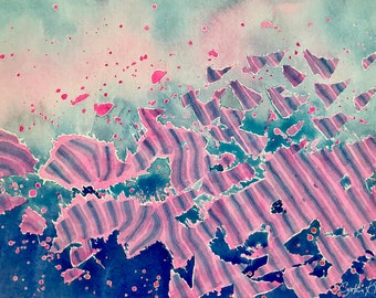 Original watercolor, abstract art, Shattered