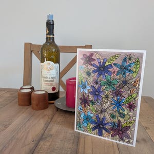 Cartão de felicitações A5 em branco | Cartão floral | Cartão de mídia mista | Em branco por dentro | Aniversário | Cartão de Dia das Mães | Cartão de arte | Bomba de flores
