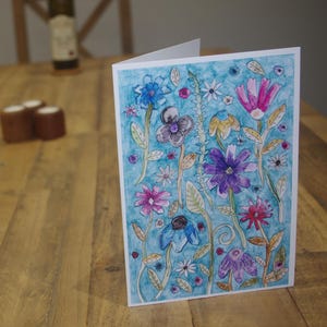 Cartão de felicitações A5 em branco | Cartão floral | Cartão de mídia mista | Interior em branco | Aniversário | Cartão de Dia das Mães | Cartão de arte | Oásis de calma | Natureza