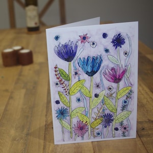 Cartão de felicitações A5 em branco | Cartão de mídia mista | Em branco por dentro | Cartão de aniversário | Cartão de dia das mães | Cartão artístico | Cartão ilustrado | Chuva roxa