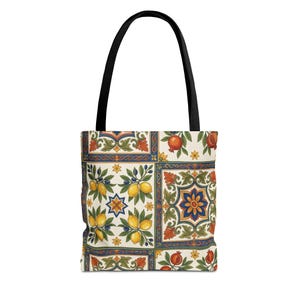 Pomegranate Tile Pattern Tote Bag | Mediterranean Floral Print