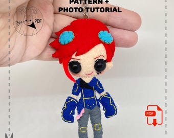 Steampunk pink fighter sister girl. Felt Toy Sewing PDF