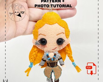 Red-braided huntress. Post-apocalyptic archer girl. Wilderness survivor. Felt doll pattern PDF