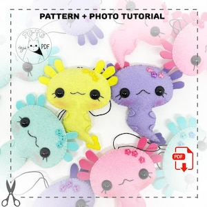 Axolotl water animal felt pattern. Kawaii toy keychain, decor for room