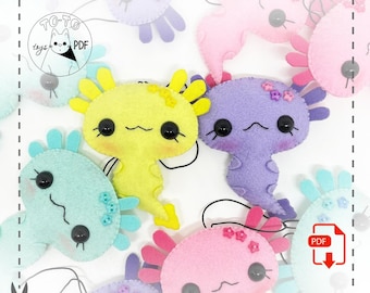 Axolotl water animal felt pattern. Kawaii toy keychain, decor for room