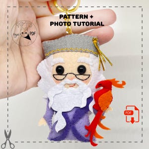 Wise wizard with long beard. PDF felt doll pattern. DIY magical mentor Toy