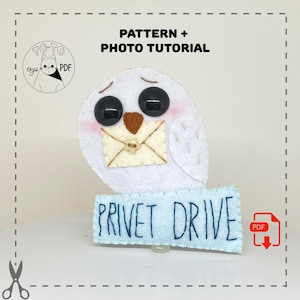 Snowy owl felt doll. PDF pattern. DIY white owl plush toy