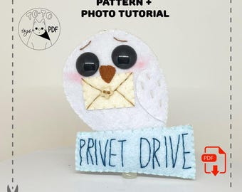 Muñeco de búho nival de fieltro. Patrón en PDF. Búho blanco de peluche DIY.