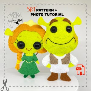 Ogre couple felt pattern. Felt plushie set (ogre & princess). Fairy tale duo