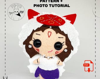 Wolf mask warrior. Forest spirit girl, princess. Wild guardian of the woods. Felt doll pattern PDF