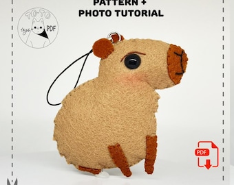 Capybara felt pattern. Capybara keychain ornament. Animal felt pattern