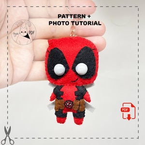 Red character movie felt pattern. Gift for boyfriend. Car keychain, key ring pattern.